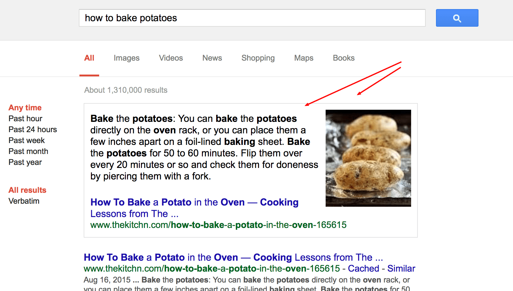 Google featured snippet example