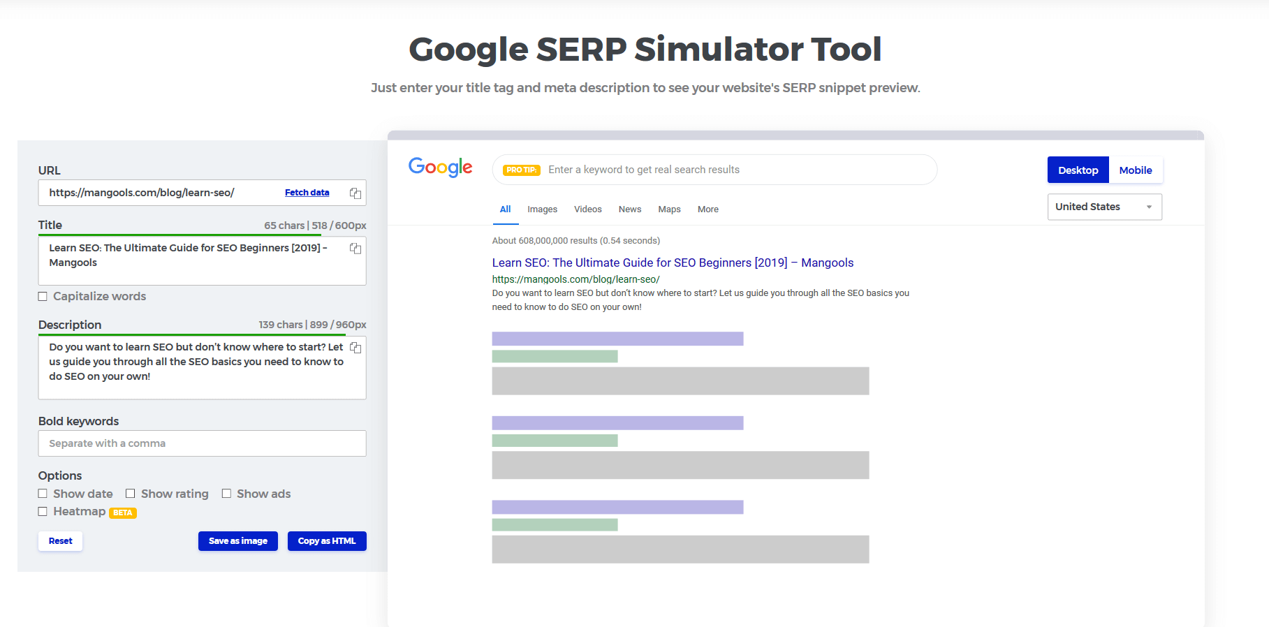 seo guide tool friendly structure below tools results