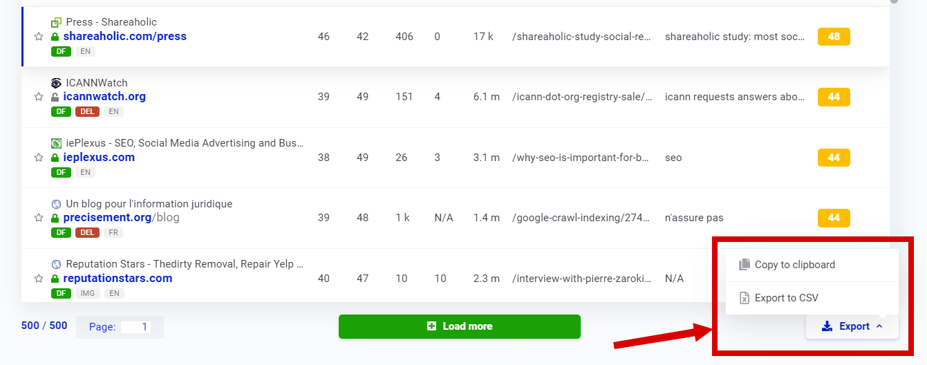 LinkMiner export