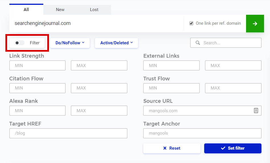 LinkMiner filter