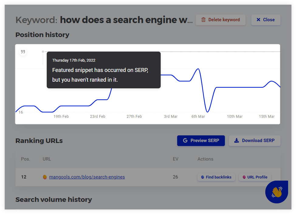 SERPWatcher - tracking the featured snippet example