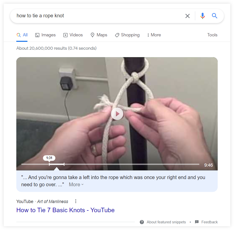 video featured snippet example