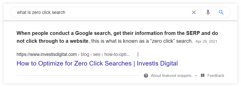 zero-click featured snippet example