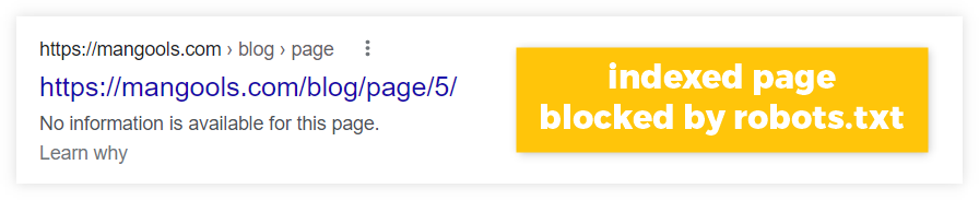 indexed page blocked by robots.txt