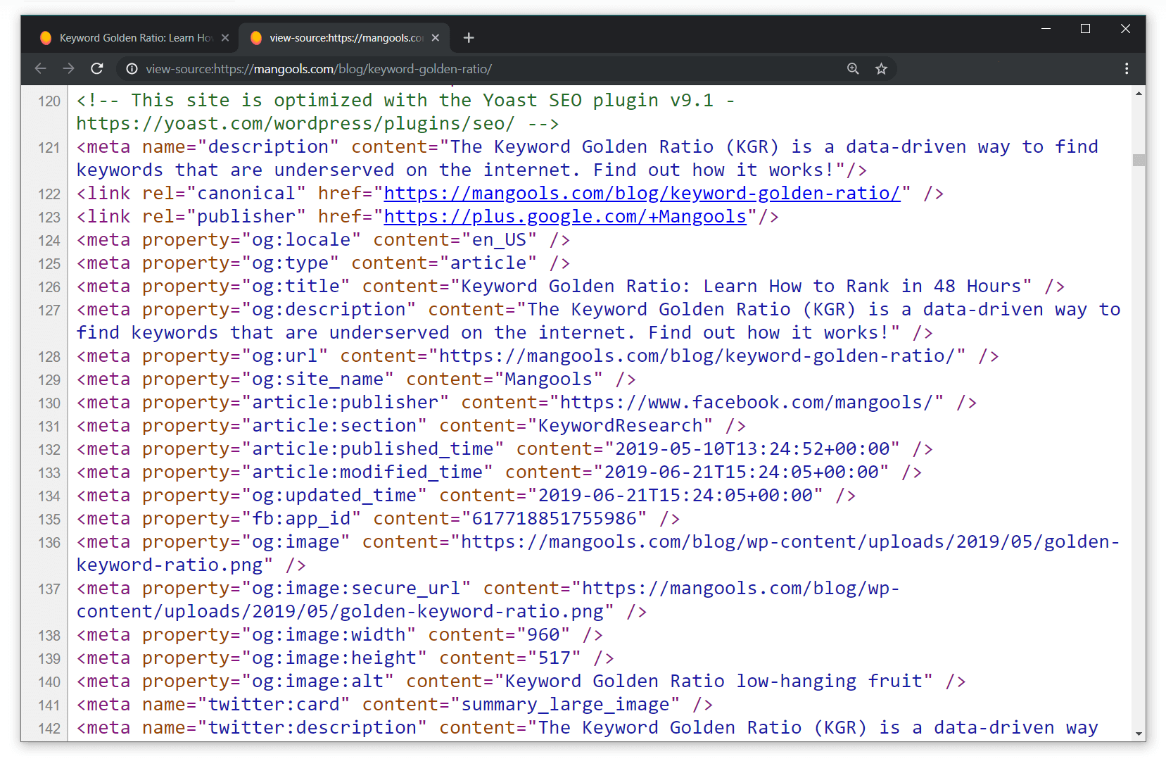 meta tags in the code