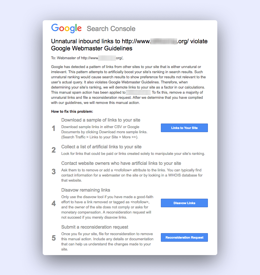 Email di penalità di Google