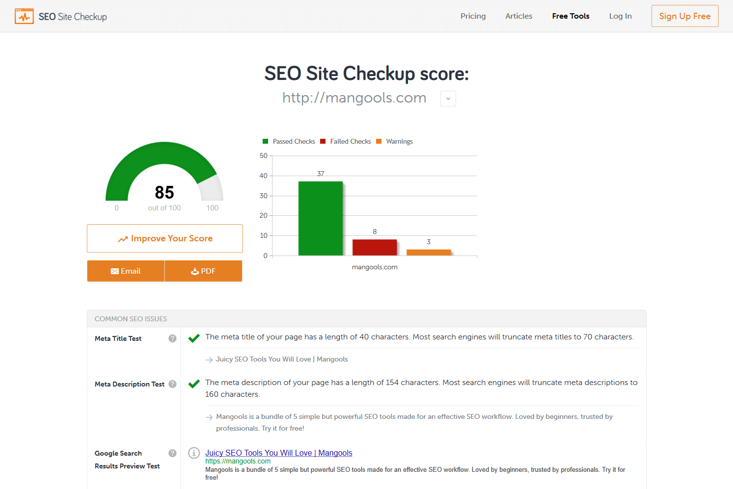 seositecheckup tool screenshot