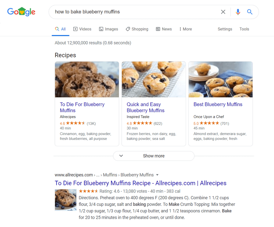 Résultats du SERP pour "comment cuire des muffins aux myrtilles"