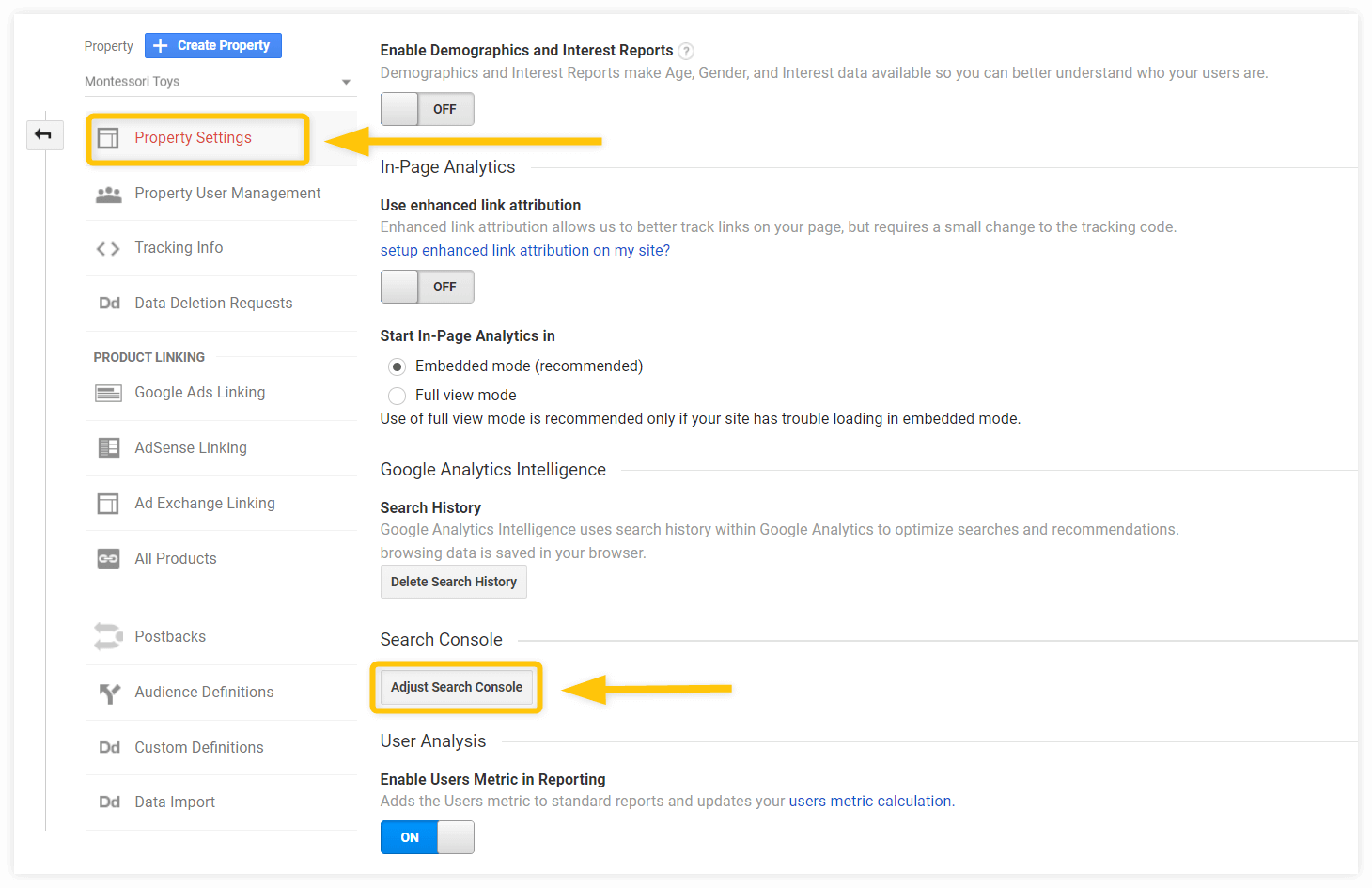 link analytics and search console