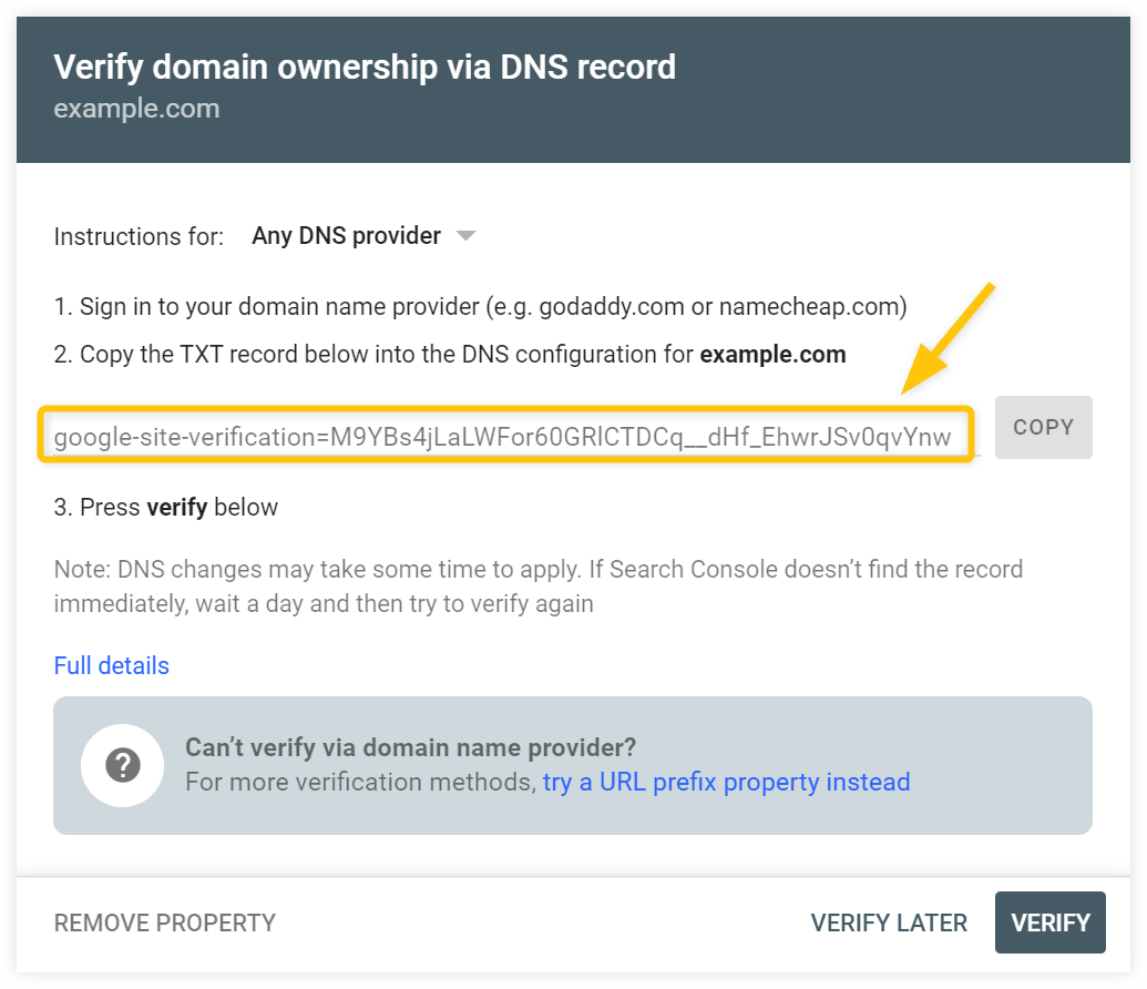 search console dns