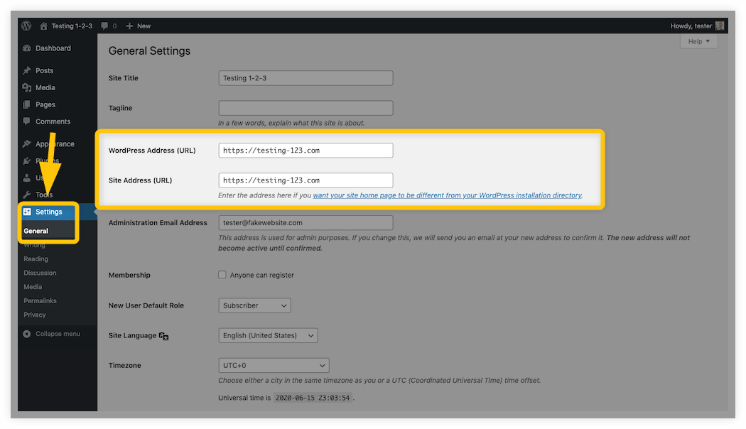 wordpress general settings