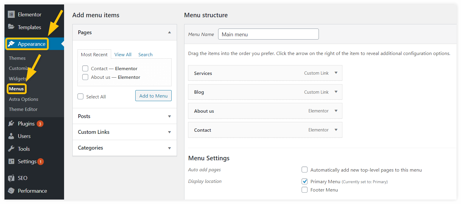 wordpress menus