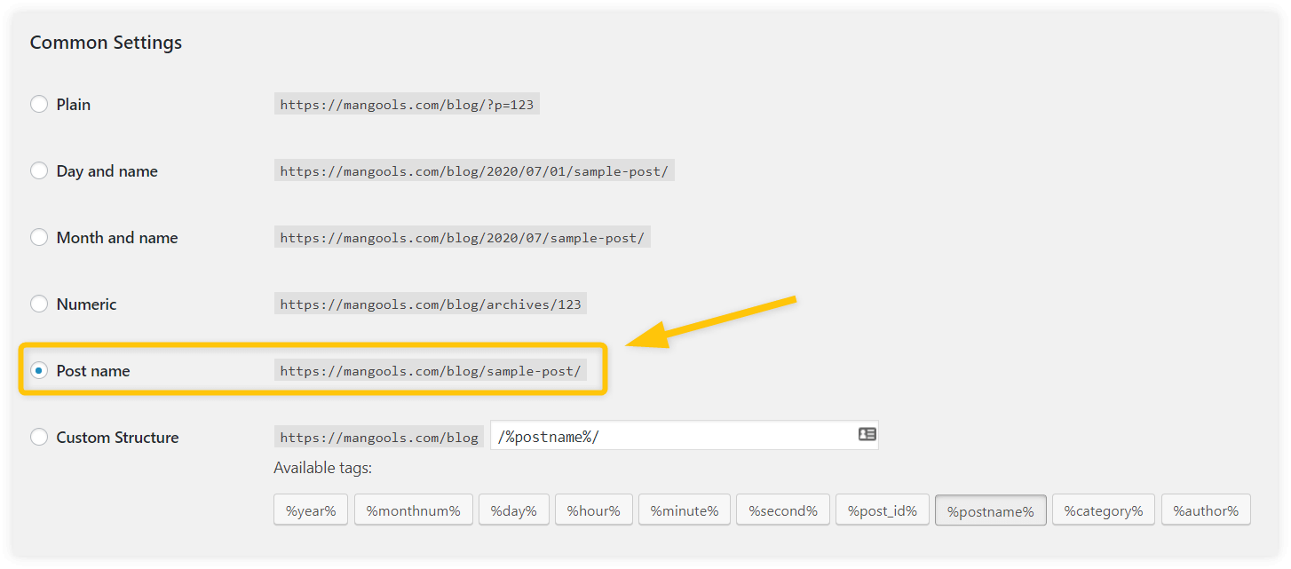 wordpress settings permalink structure