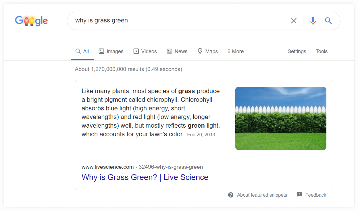 featured snippet example