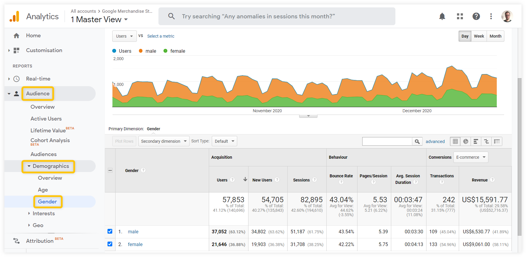 google analytics audience demographics