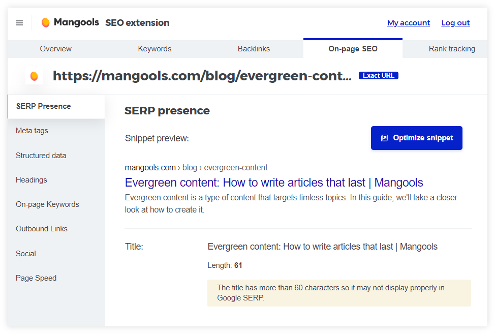 mangools seo extension on-page seo tab