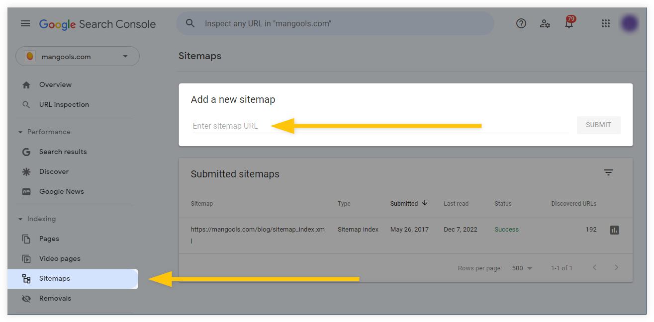 Implement sitemap for reindexing - example