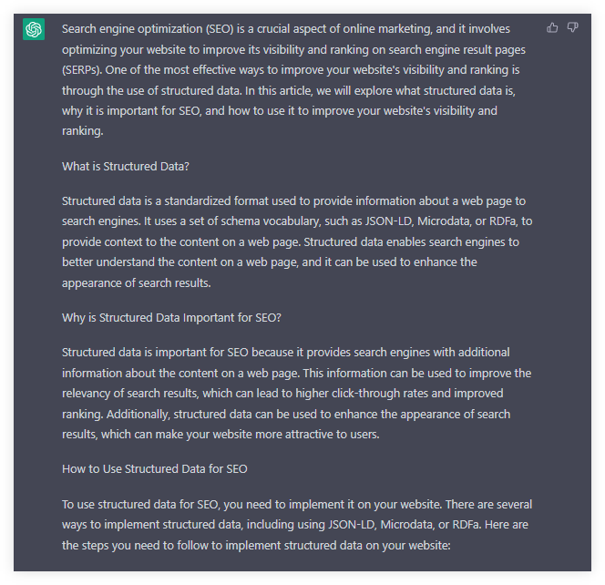 ChatGPT - comprehensive content on structured data in SEO