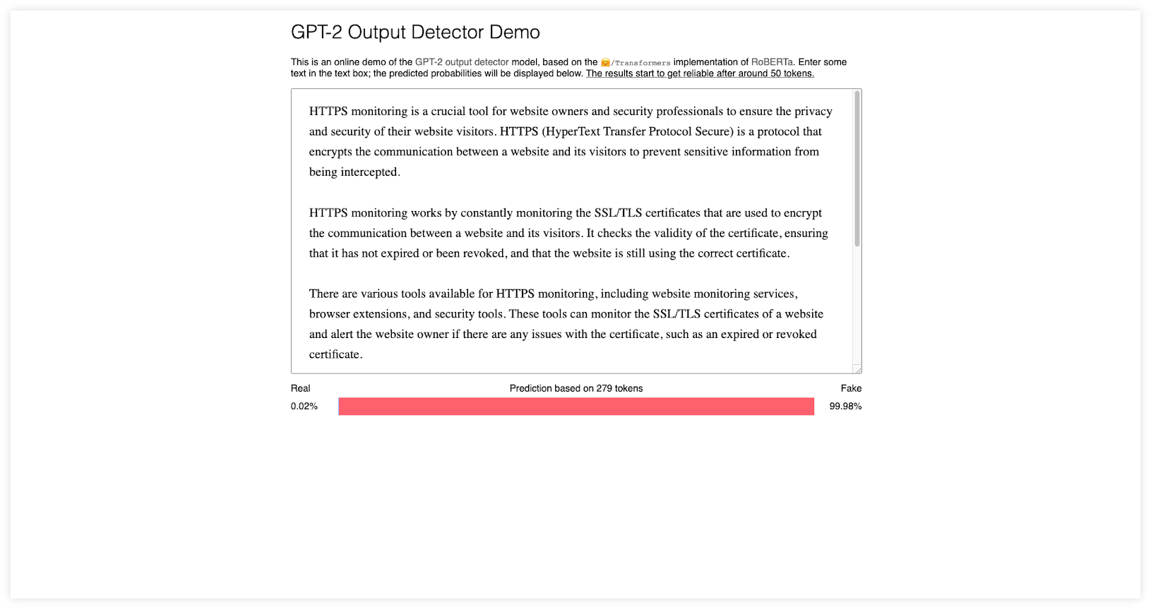 GPT-2 Output Detector Demo