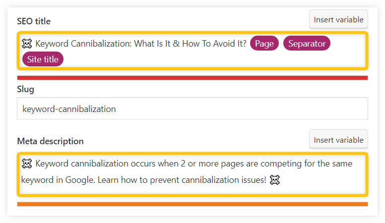 Yoast SEO - insertin emojis into title tag and meta description - example