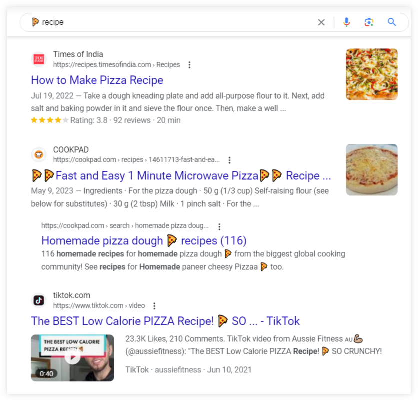 keyword pizza emoji + recipe in Google Search - example