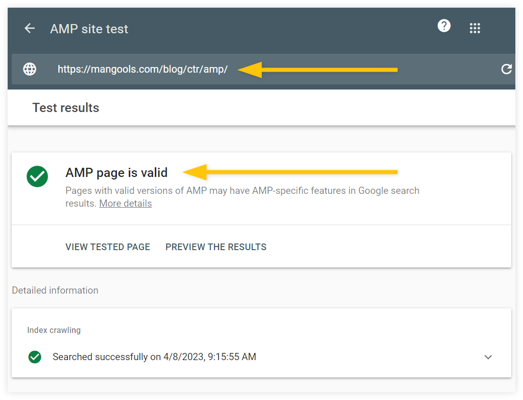 Google AMP Test Tool - example