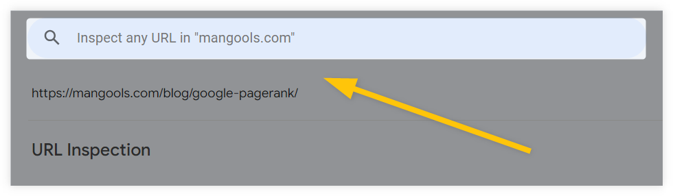 Entering page into URL inspection tool - example