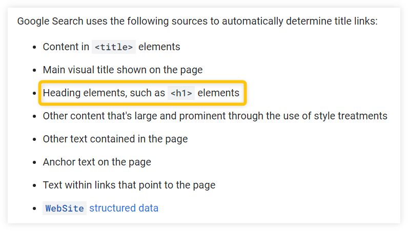 Google uses H1 tags for title tags - quote