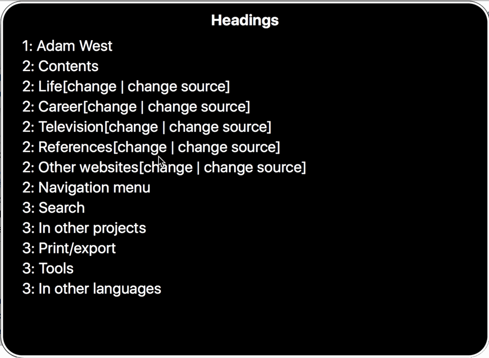 Headings read by screen reader - example