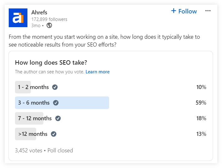 ahrefs pool - how long does SEO take for website owners