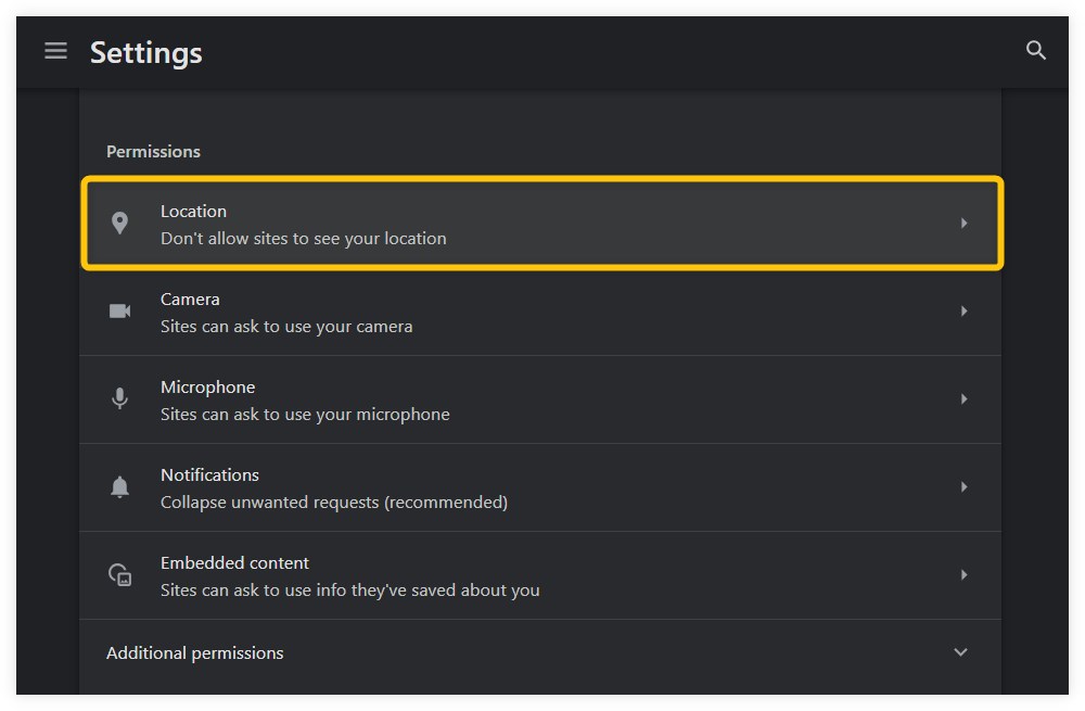 Click on the “Location” tab under the “Permissions” menu.