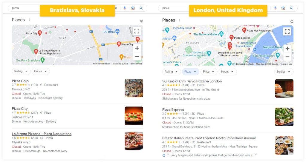 Example of changing location in Google Search.