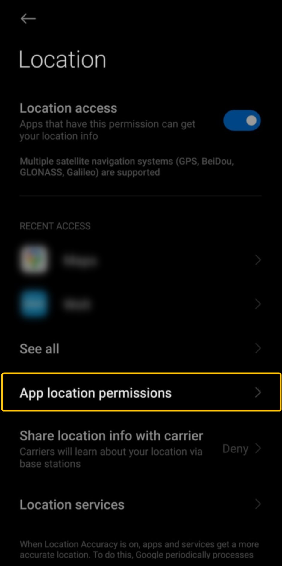 Step 2 - Select App location permissions
