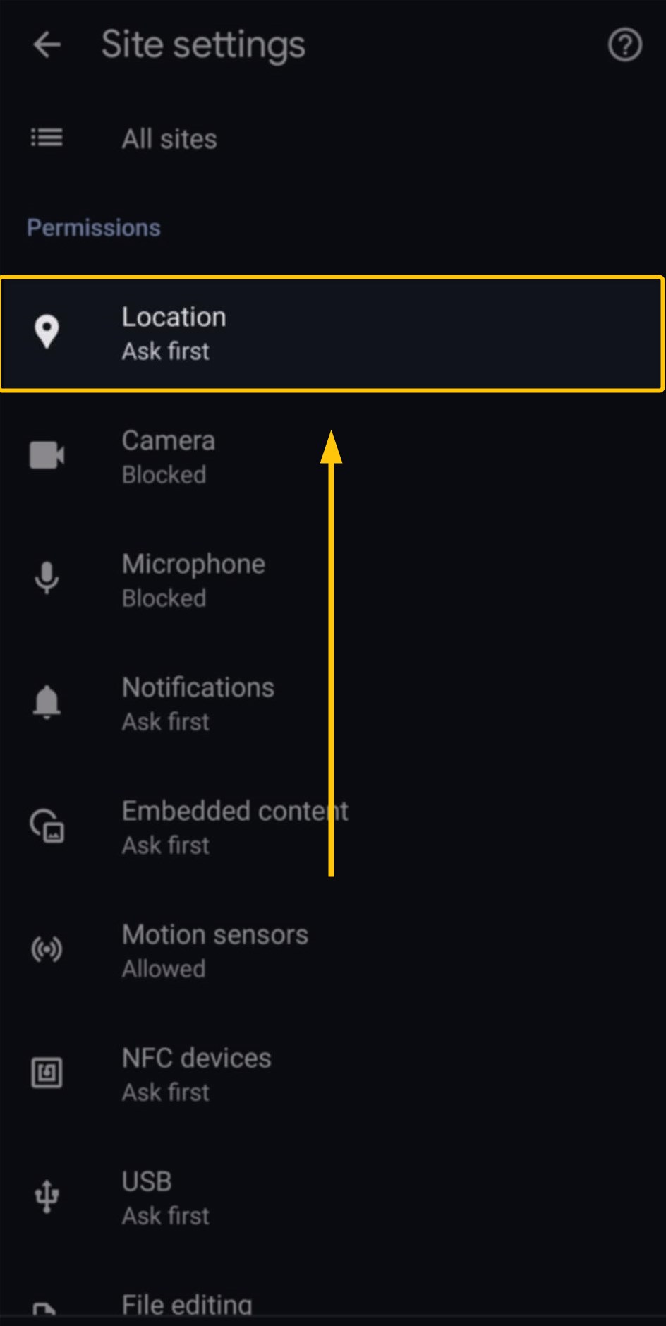 Step 3 - Tap Location tab