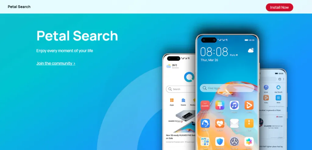 Petal Search homepage showing the search app on Huawei phones