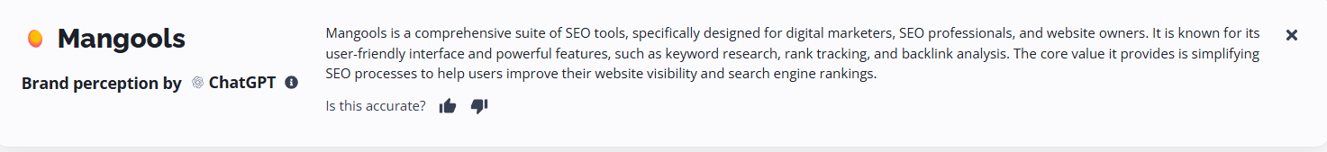 Brand perception card in AI Search Watcher