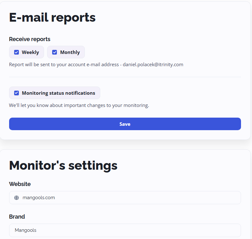 Email reports and settings in AI Search Watcher
