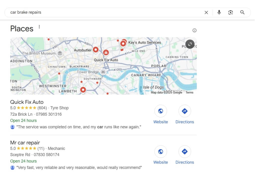 Local businesses ranking