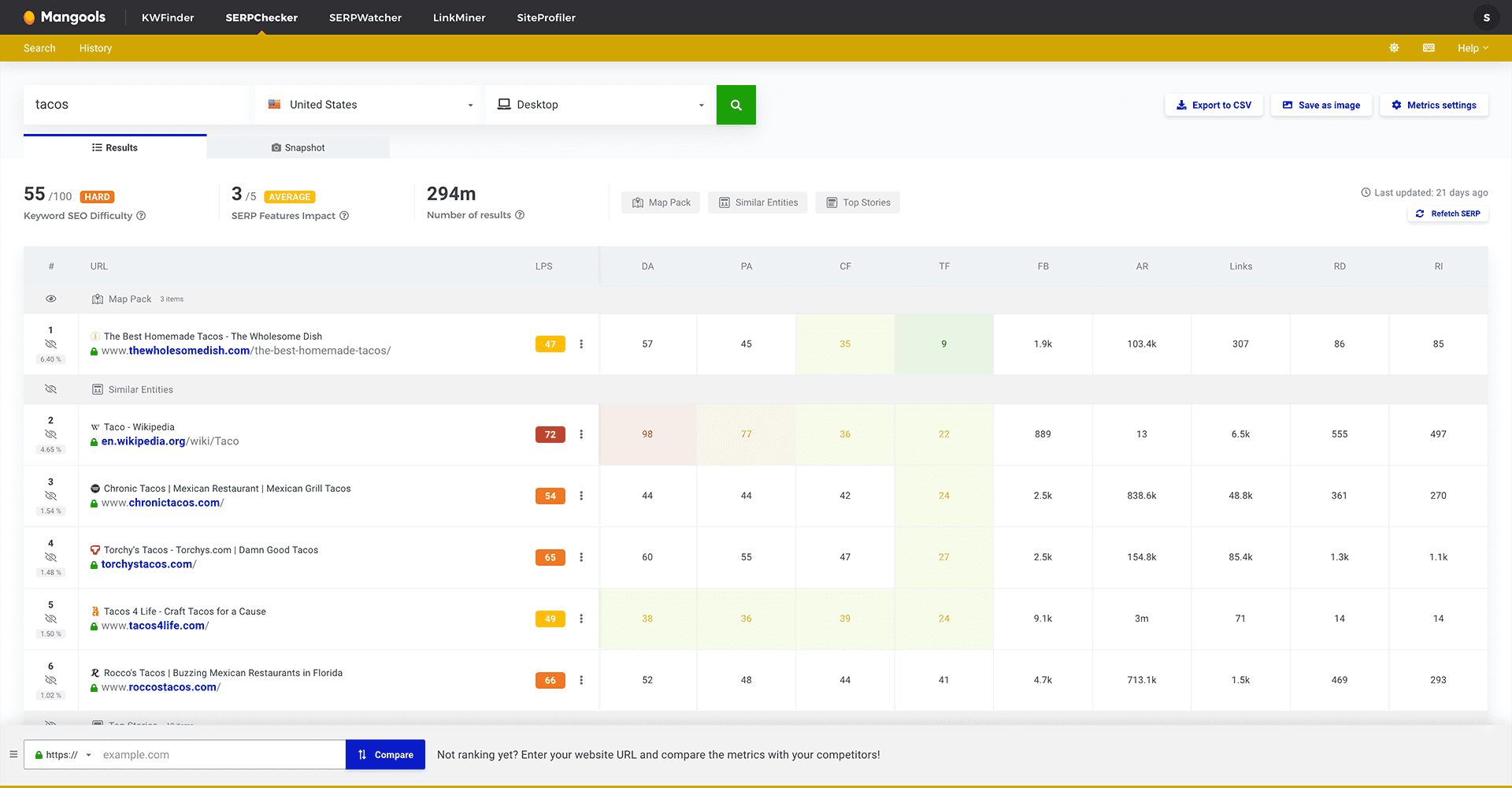 Screenshot of serpchecker app