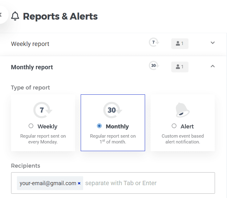 Weekly and monthly email reports