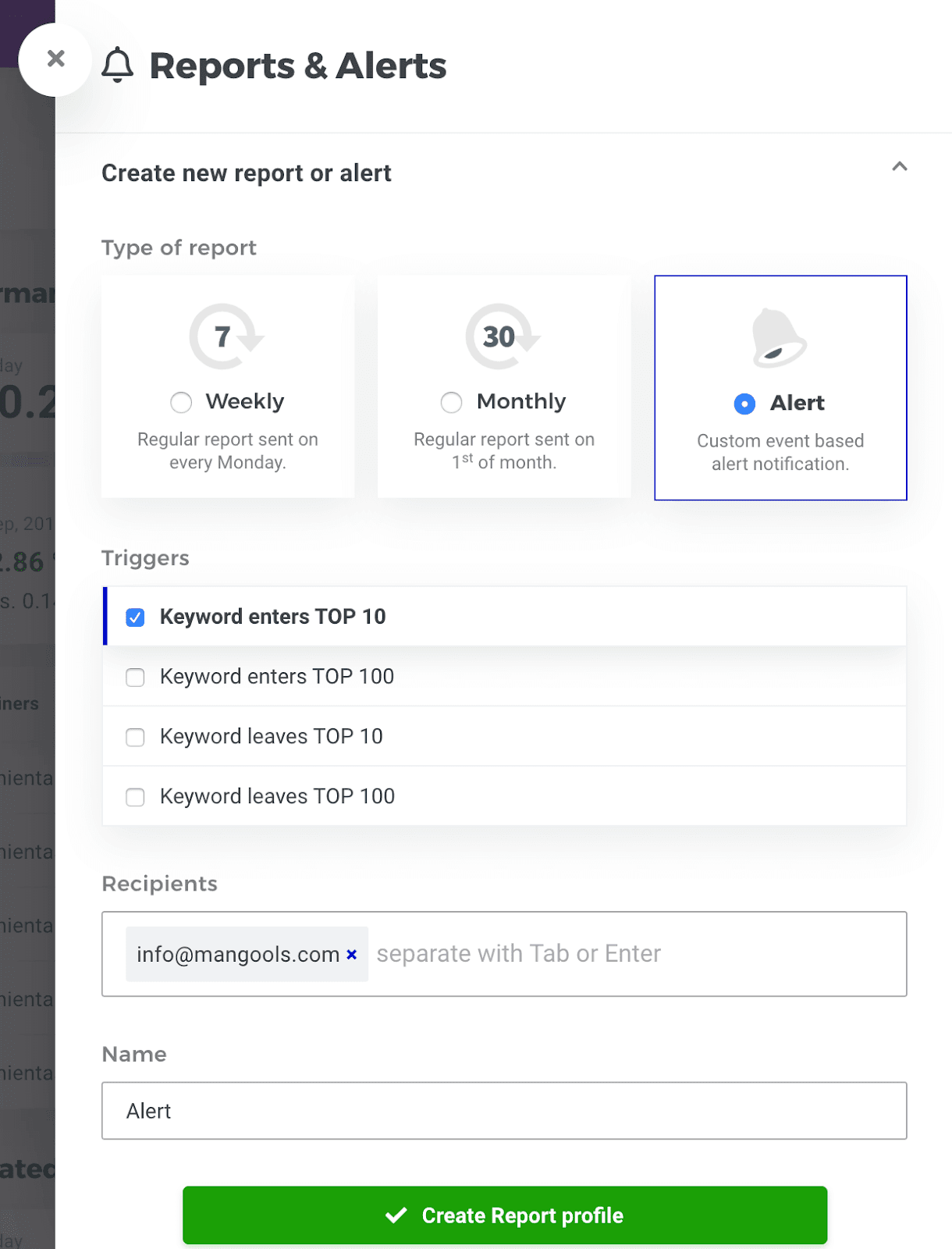 Monthly keyword rank tracker reports